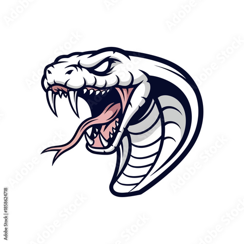 Fierce Cobra Head Mascot with Fangs Bared and Tongue Flicking - Symbol of Power and Danger