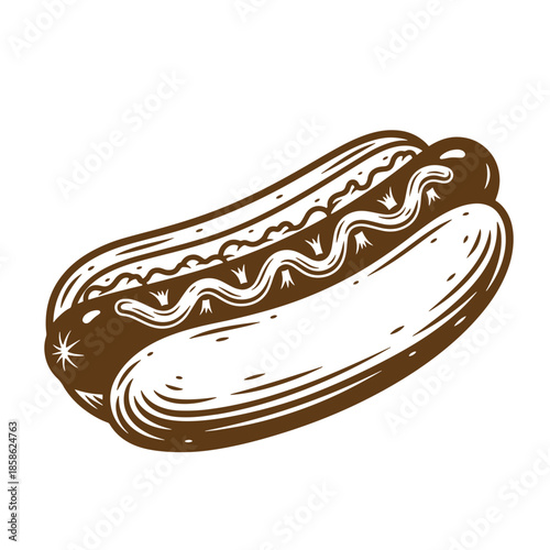 Vintage Brown hot dog with white filling on white background