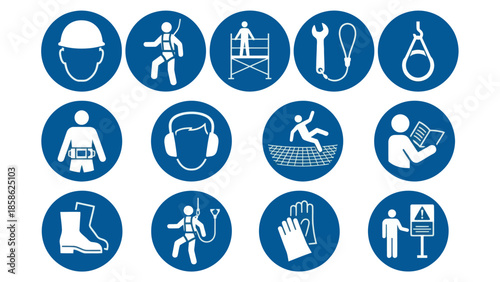 Vector icons Set of mandatory construction and industrial safety signs on a white background. Vector Illustration. EPS Editable