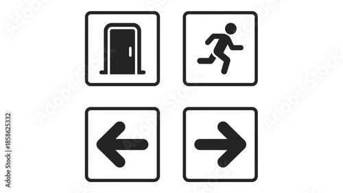 Vector icons Emergency Exit Signs and Arrows Vector Illustration. Vector Illustration. EPS Editable