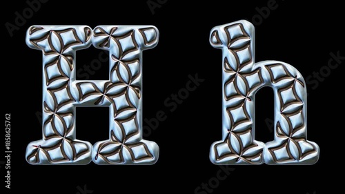 Modern alphabetic letter with flourishes – H h -  transparent background , seamless loop