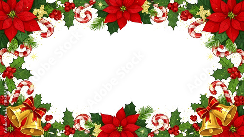 christmas frame with holly berries