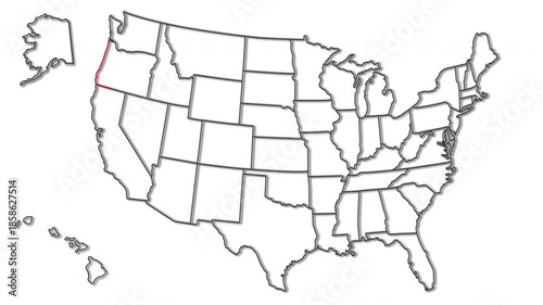 OREGON. State outline on a map. Idea for tourism, informational, and educational content. Animation for websites, apps, and creative design