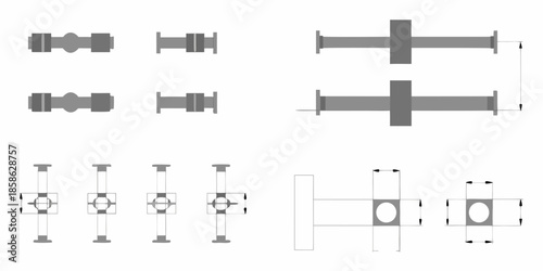 Technical diagrams displaying various types of bolts nuts and fastener arrangements