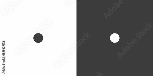 A simple graphic illustration of a divided circle with contrasting dots