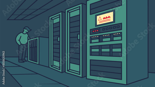 System Administrator Monitoring Data Servers in a Secure Facility