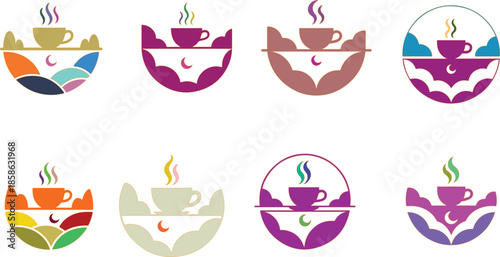 Colorful bat and coffee cup with steam night