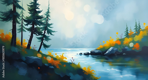 impressionist abstract landscape, impressionistic horizon oil, blurred natural forms, painterly stroke suggestion, dreamy scene painting, fuzzy scenery abstraction, softened edges artwork, field of li