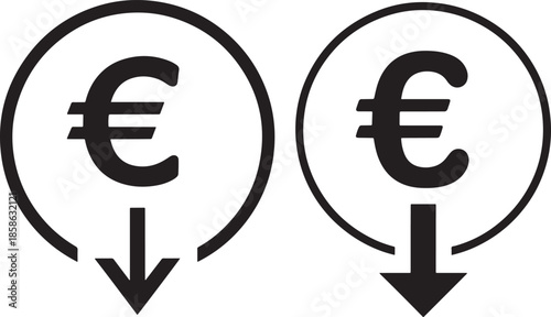 Euro currency symbol falling down icon set vector graphic