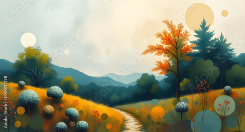 vibrant abstract landscape, colorful environment painting, saturated brushstroke canvas, expressive nature art, chromatic landscape scene, bold color blocking, dramatic sky oil paint, sunset field abs