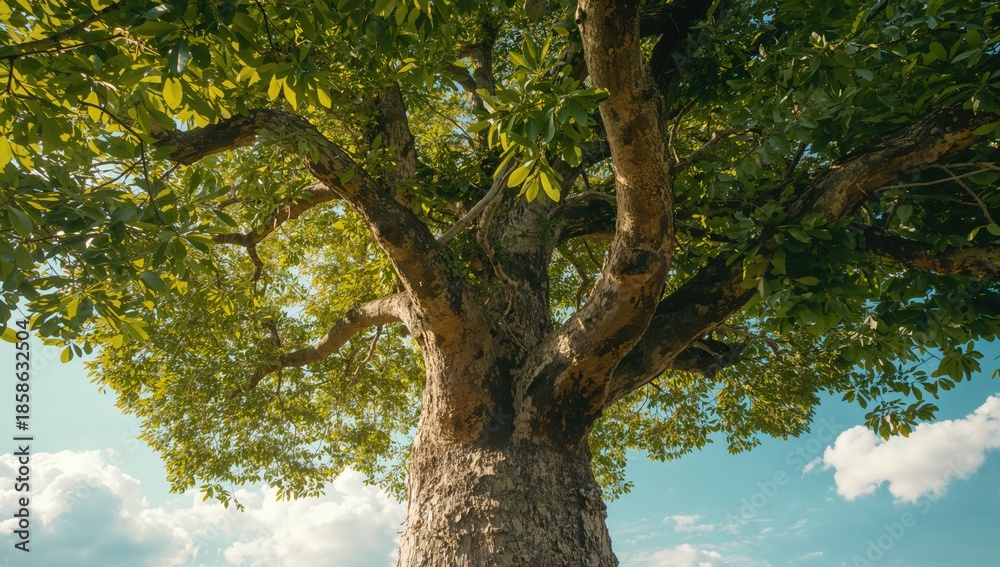 Fototapeta premium Jackfruit tree showing fresh leaf development, highlighting plant renewal, World Environment Day