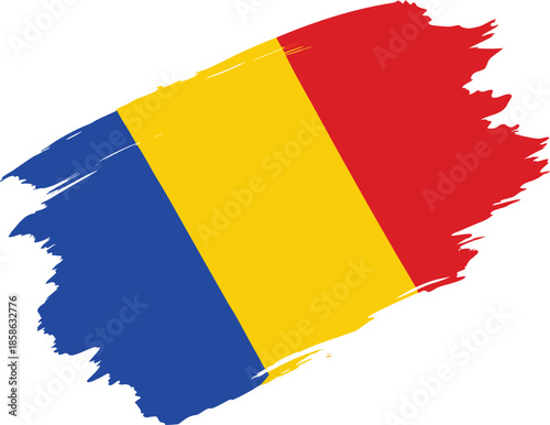 romania flag with blue yellow red brush paint strokes
