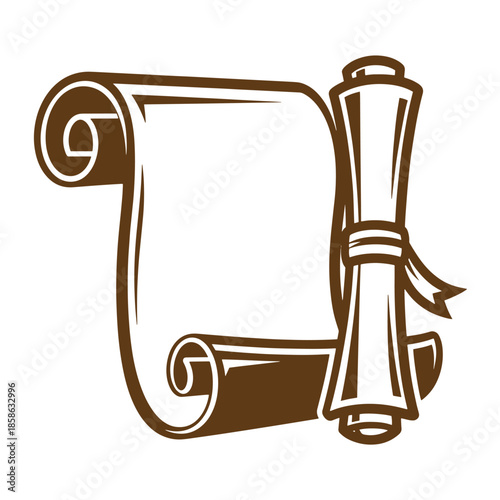 Vintage Illustration of a blank scroll and a tied rolled up parchment on white background