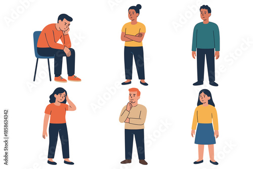 Diverse characters expressing different emotions in flat style illustrations