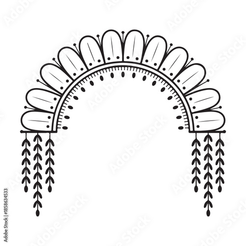 Arch-shaped decorative element with hanging leaves