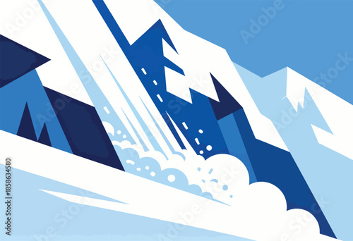 Stylized graphic depiction of a snow avalanche cascading down a mountain slope