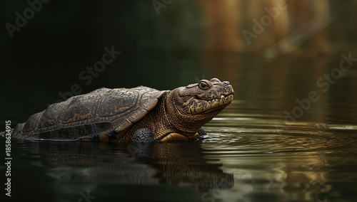 Alligator snapping turtle in a white studio setting used for educational identification, species conservation focus