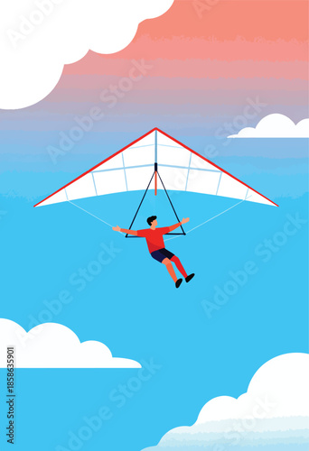 Person gracefully soaring through a pastel sky on a hang glider