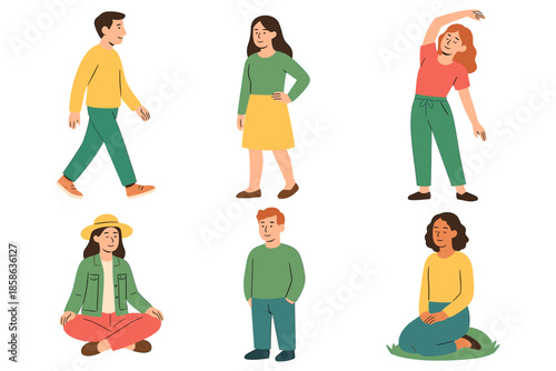 Collection of diverse people in casual poses and activities