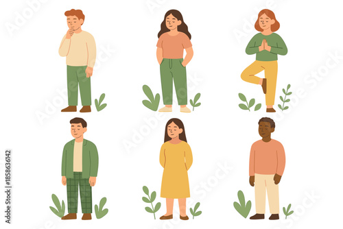 Diverse group of people in casual wear with nature elements