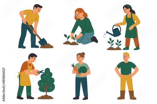Gardening activities: people engaging in plant care and cultivation