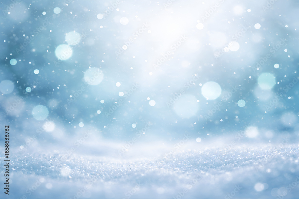 Fototapeta premium Winter snow background with falling snowflakes and bokeh lights