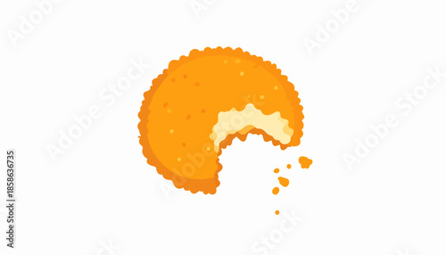 A delicious golden brown fried food item with a bite taken out, revealing a creamy interior, perfect for a snack or appetizer