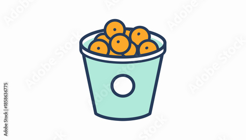 Fresh citrus fruit in a vibrant bucket, ideal for healthy snacking and refreshment. A simple, appealing graphic design representing natural goodness and a nutritious treat for wellness