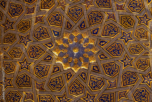 Detail of gold mosaic dome in Madrasa in Oezbekistan