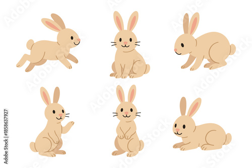 Cute cartoon rabbits in various poses: playful and adorable bunny characters