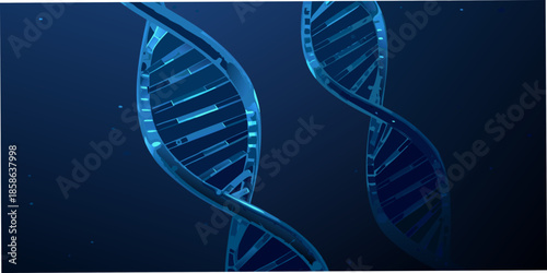 Abstract blue rendering of double helix dna structures in a scientific setting