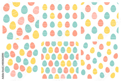 Colorful pastel easter egg pattern set for holiday crafts and decor