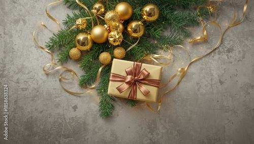 Festive gold ornaments and ...