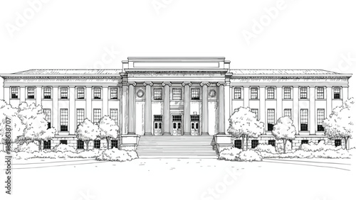 Symmetrical facade sketch of a modern institutional or corporate office building