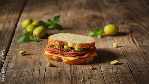 Open-faced sandwich featuri...