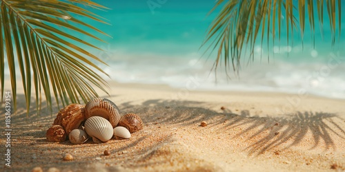 Sea shells and a palm on th...