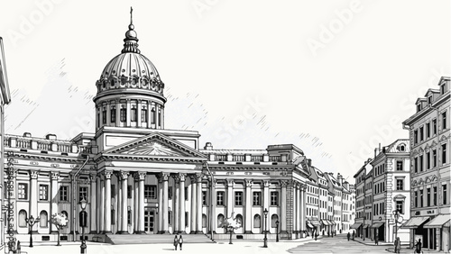 Grand cathedral and historical city square architecture