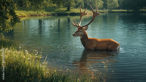 Wildlife scene with a deer ...
