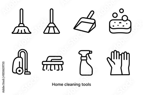 Essential home cleaning tools icons for modern housekeeping