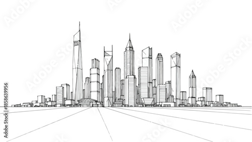 Perspective view of a future city skyline horizon