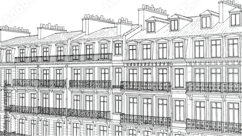 Classical european apartment building facade with balconies