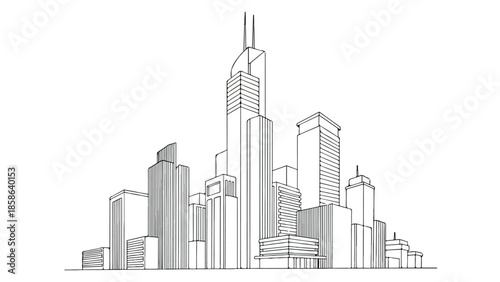 Modern high rise buildings in a business district cluster