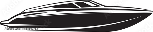 Black and white silhouette of a speed boat watercraft