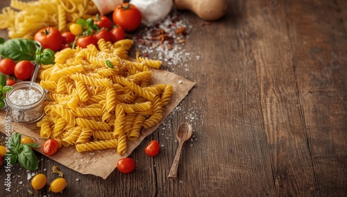 Arrangement of pasta, tomat...