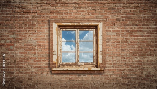 Weathered wooden window on ...