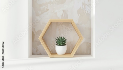 Hexagon-shaped shelf with o...