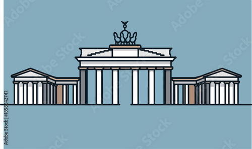 Minimalist vector illustration of Brandenburg Gate, Berlin. Iconic German architectural landmark in flat design style, perfect for travel and historical themes