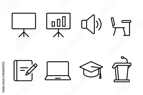 Minimalist education icons set featuring linear design for learning and presentation