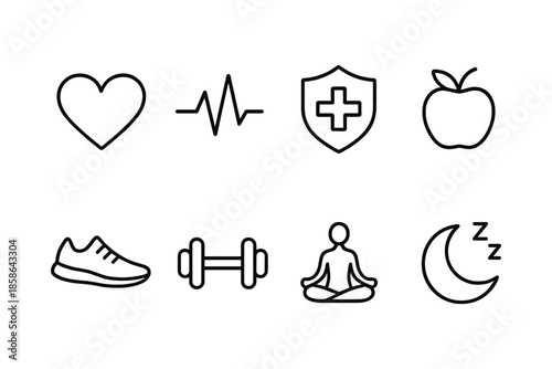Healthy lifestyle icons: wellness, fitness, and relaxation symbols