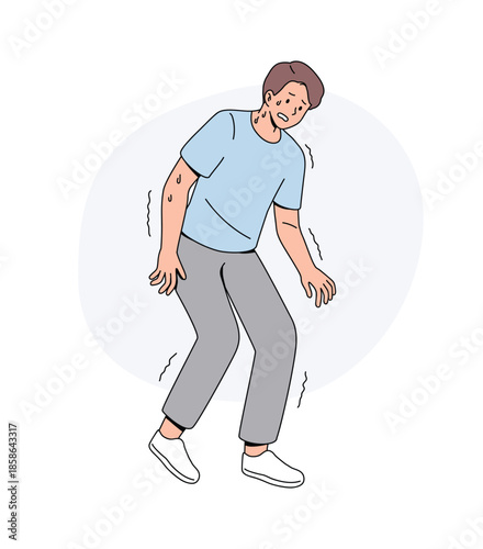 Illustration of a man suffering from high body temperature. no sweating. Flat Vector.